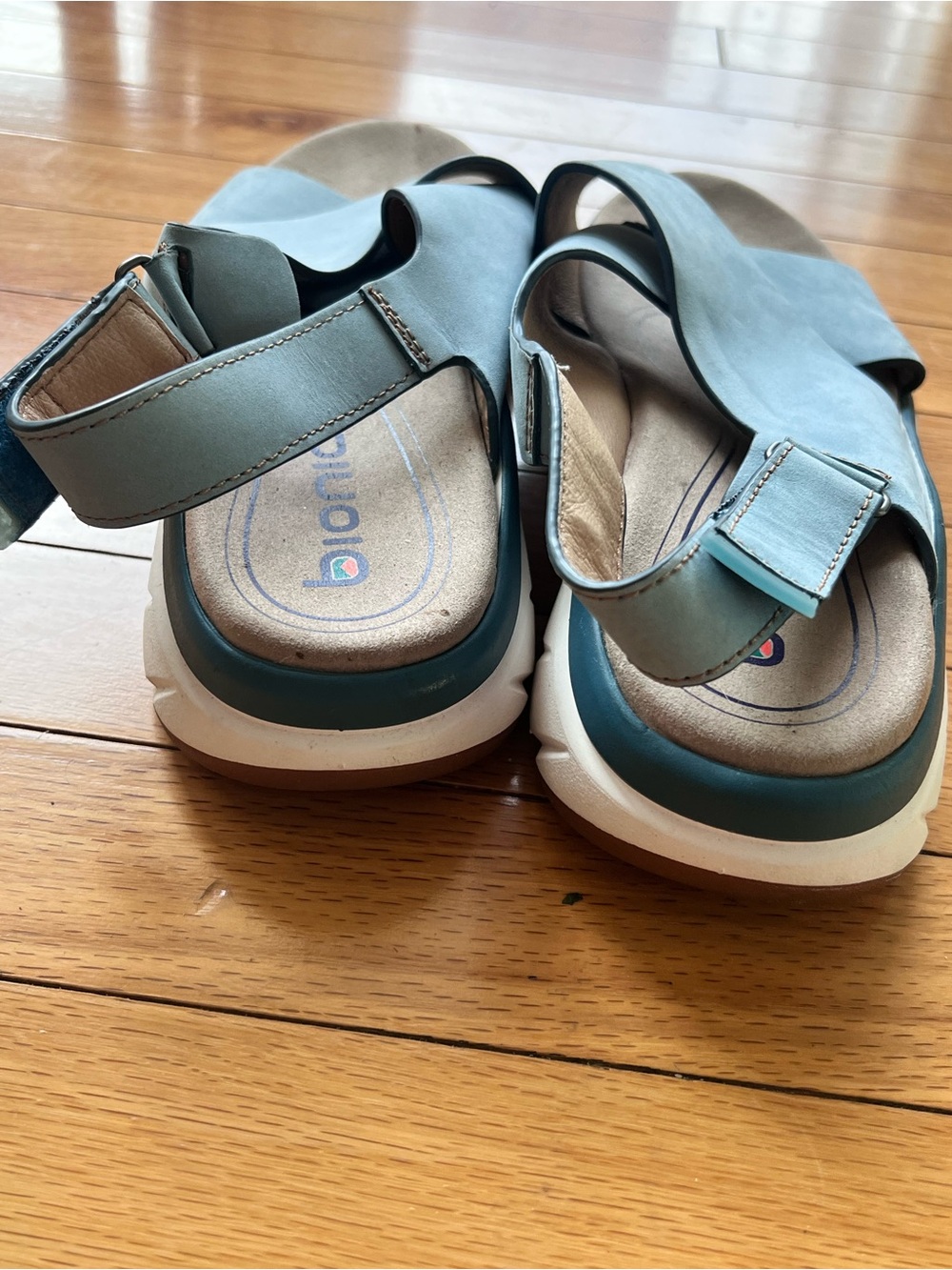 Bionica  Blue Leather Comfort Sandals Adjustable Platform Walking Shoes 9.5W - Picture 8 of 10
